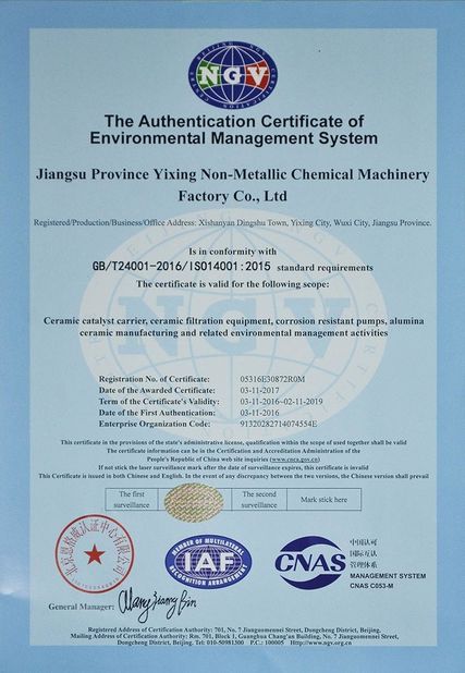 China Jiangsu Province Yixing Nonmetallic Chemical Machinery Factory Co., Ltd certificaciones